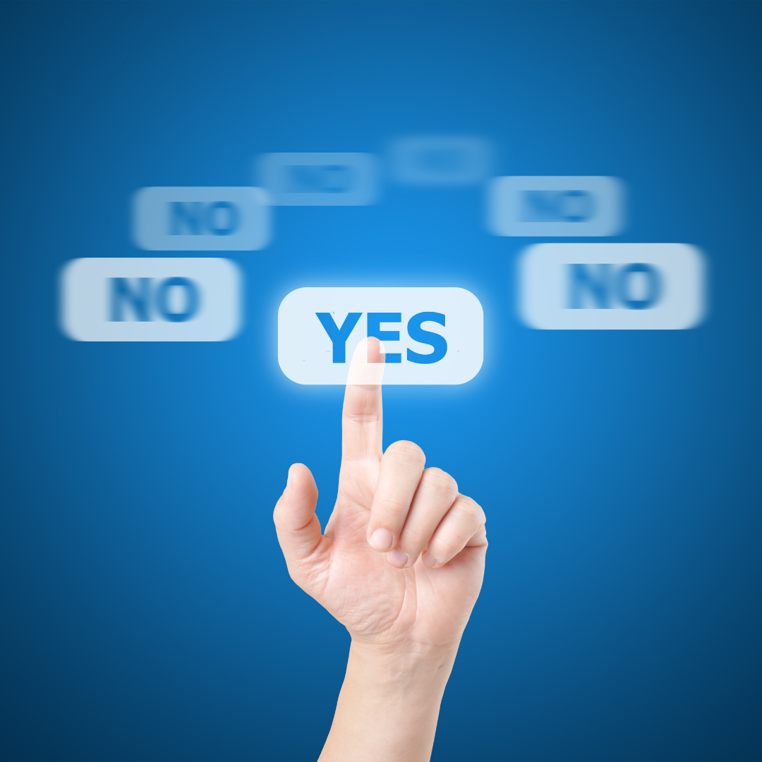 A hand showing yes and no options